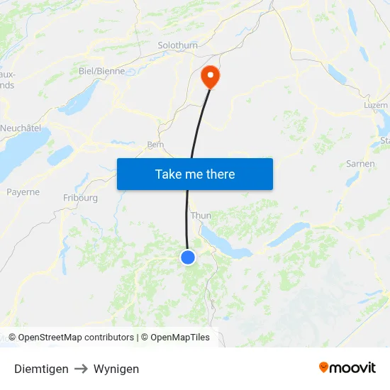 Diemtigen to Wynigen map
