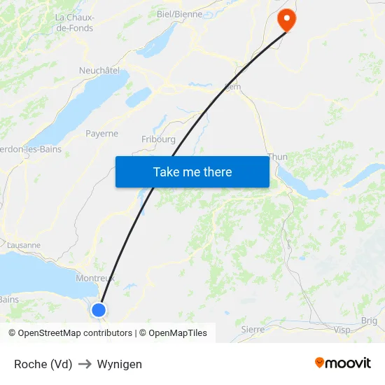 Roche (Vd) to Wynigen map