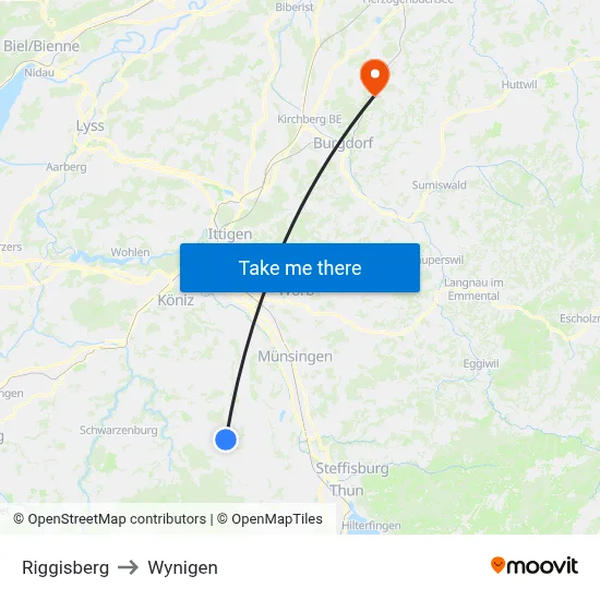 Riggisberg to Wynigen map