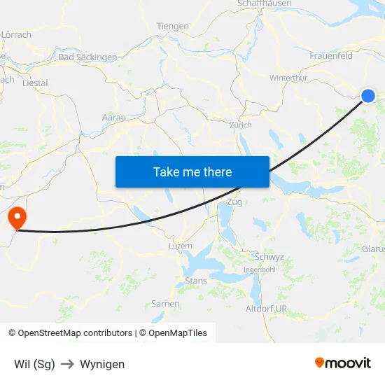 Wil (Sg) to Wynigen map