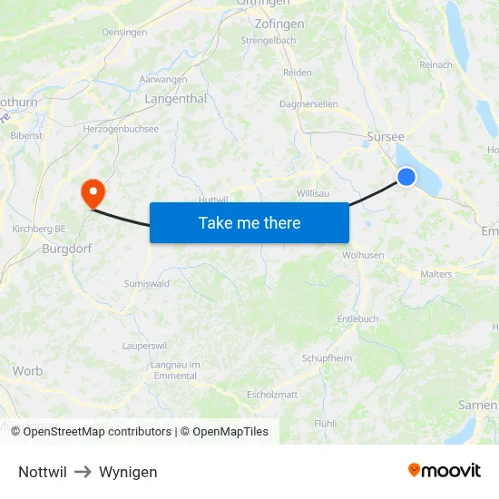 Nottwil to Wynigen map