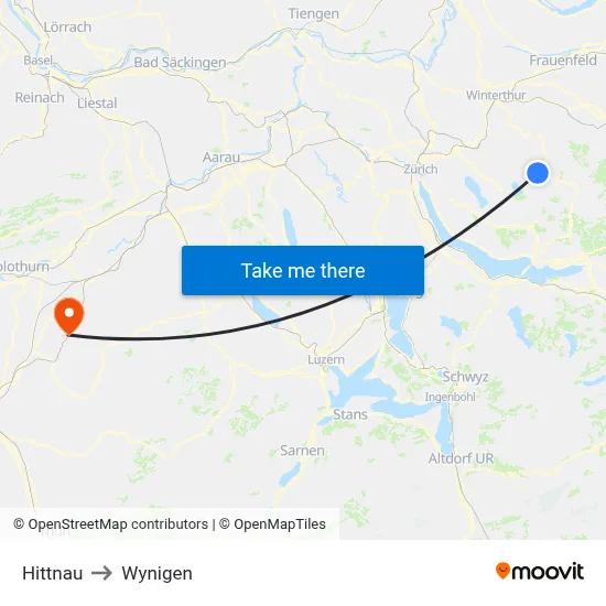 Hittnau to Wynigen map