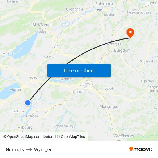 Gurmels to Wynigen map