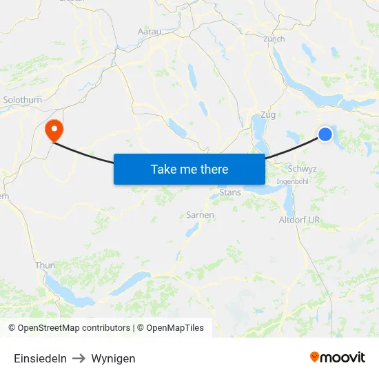 Einsiedeln to Wynigen map