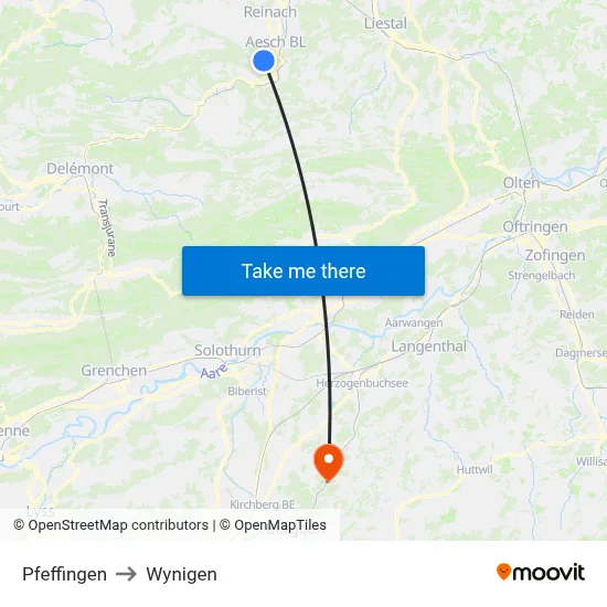 Pfeffingen to Wynigen map