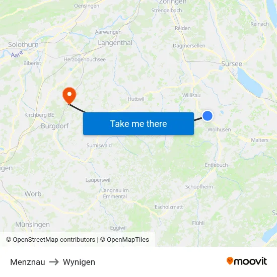 Menznau to Wynigen map