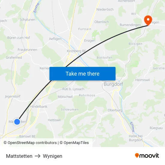 Mattstetten to Wynigen map