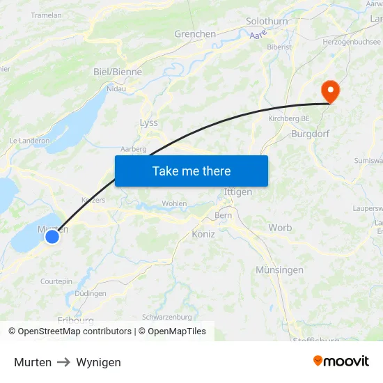 Murten to Wynigen map