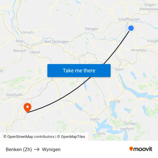 Benken (Zh) to Wynigen map