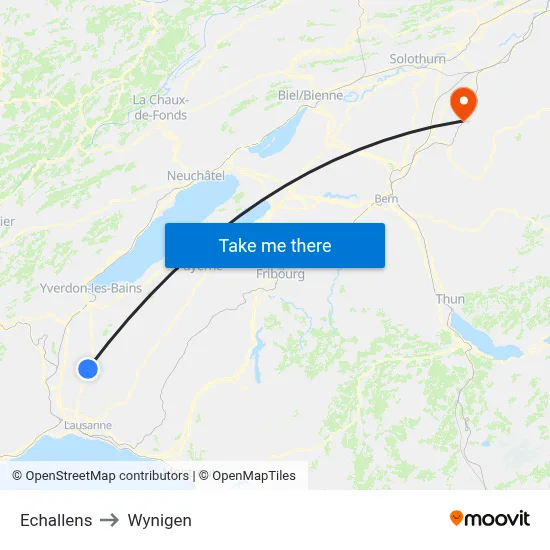 Echallens to Wynigen map