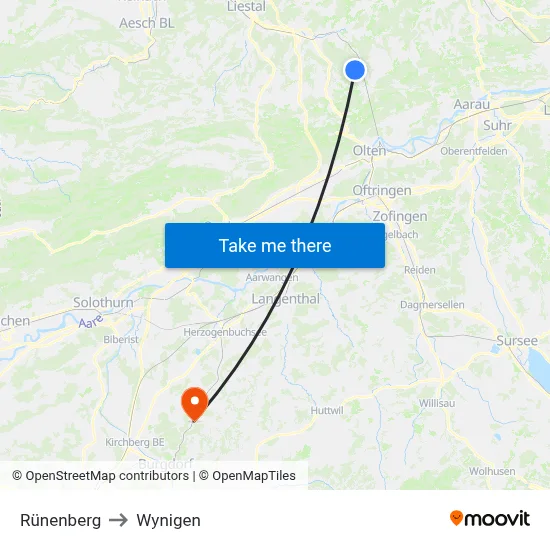 Rünenberg to Wynigen map