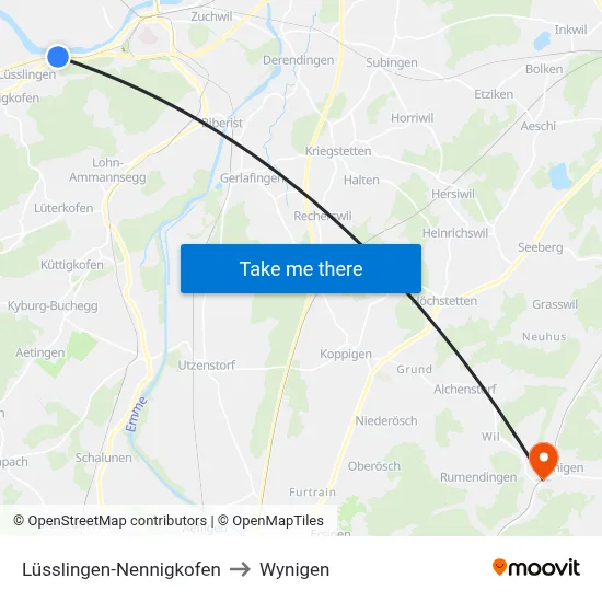 Lüsslingen-Nennigkofen to Wynigen map