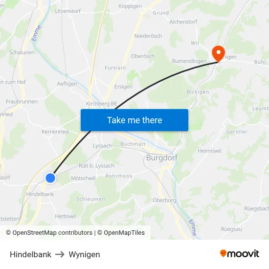 Hindelbank to Wynigen map
