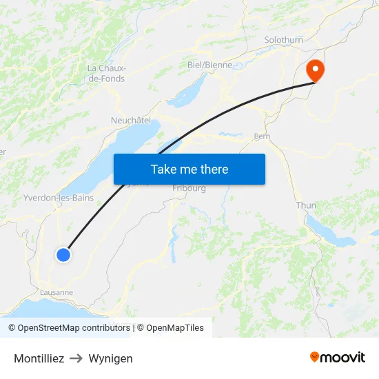 Montilliez to Wynigen map