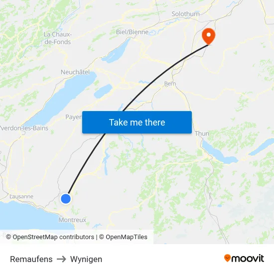 Remaufens to Wynigen map