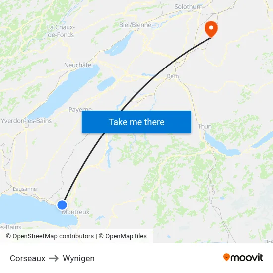 Corseaux to Wynigen map