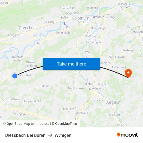 Diessbach Bei Büren to Wynigen map