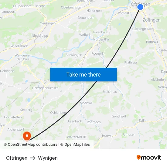 Oftringen to Wynigen map