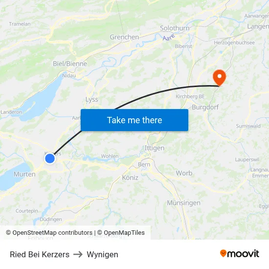 Ried Bei Kerzers to Wynigen map