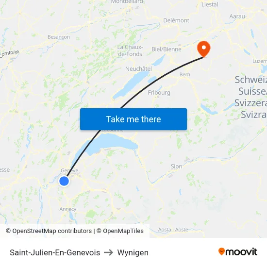 Saint-Julien-En-Genevois to Wynigen map