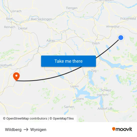 Wildberg to Wynigen map