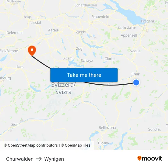 Churwalden to Wynigen map