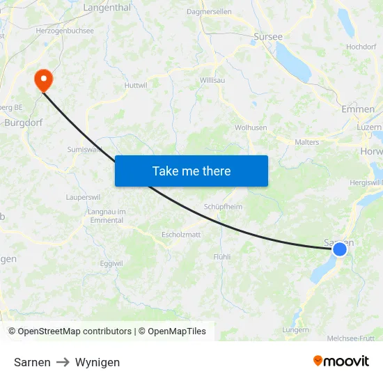 Sarnen to Wynigen map
