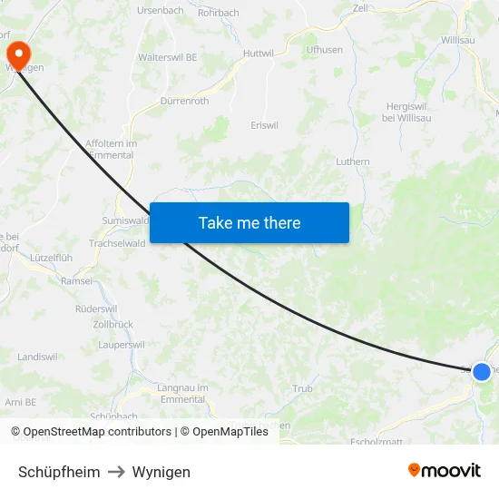 Schüpfheim to Wynigen map