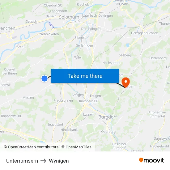 Unterramsern to Wynigen map
