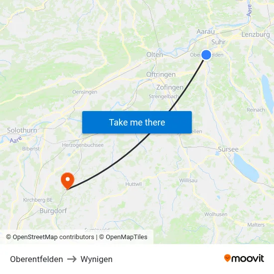 Oberentfelden to Wynigen map