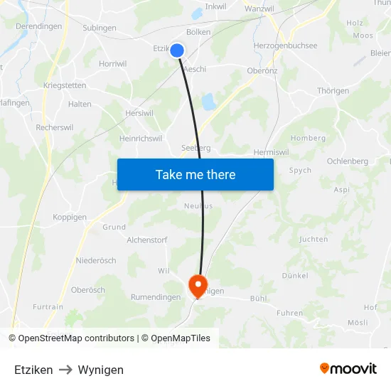 Etziken to Wynigen map