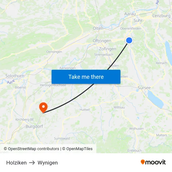 Holziken to Wynigen map