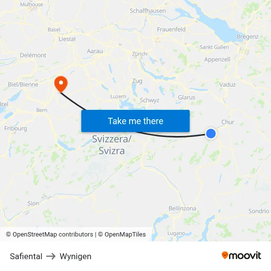 Safiental to Wynigen map