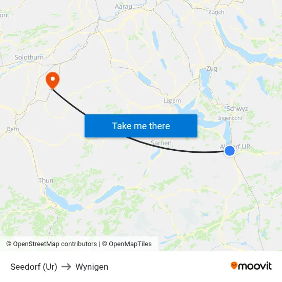 Seedorf (Ur) to Wynigen map