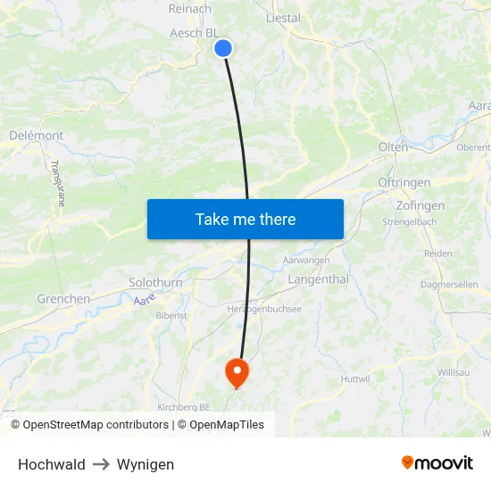 Hochwald to Wynigen map