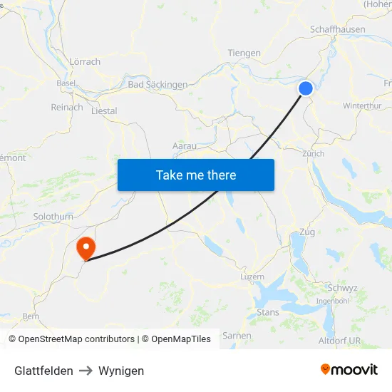 Glattfelden to Wynigen map