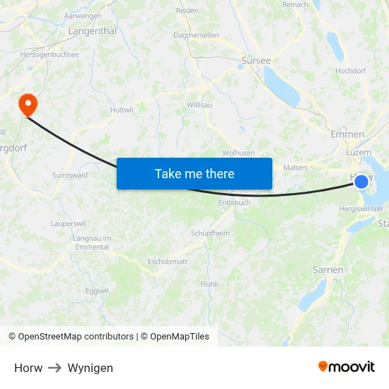 Horw to Wynigen map