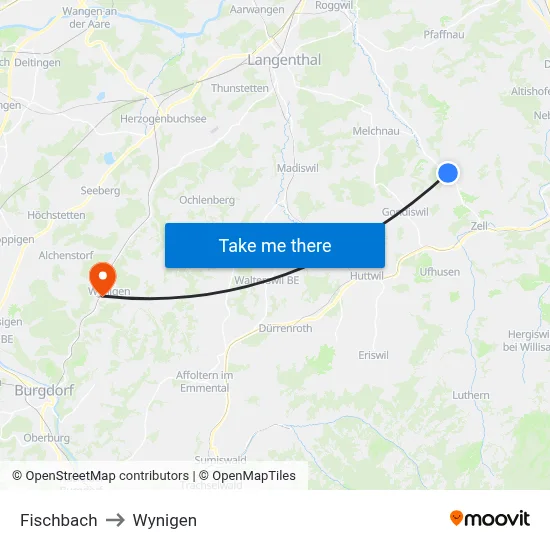 Fischbach to Wynigen map