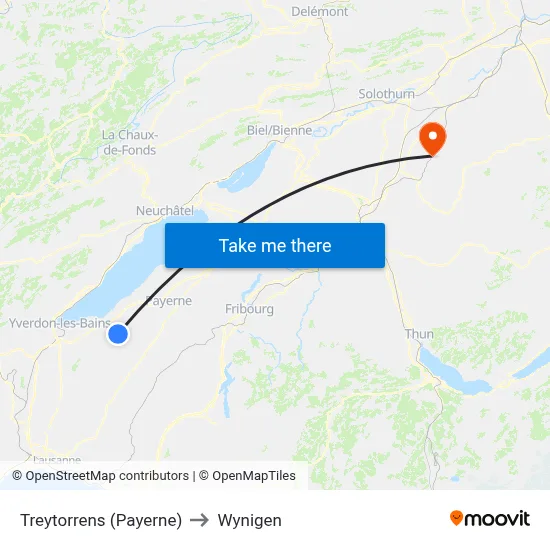 Treytorrens (Payerne) to Wynigen map