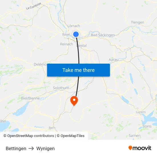 Bettingen to Wynigen map