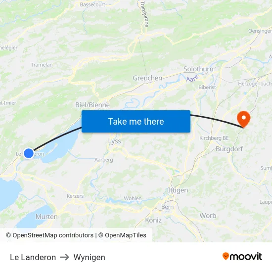 Le Landeron to Wynigen map