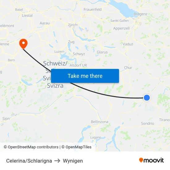 Celerina/Schlarigna to Wynigen map