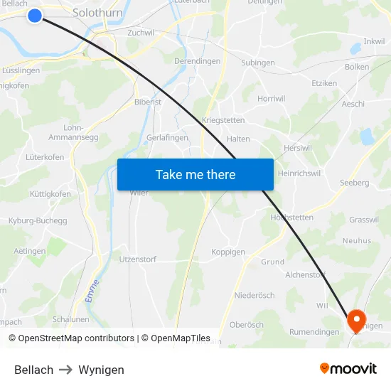 Bellach to Wynigen map