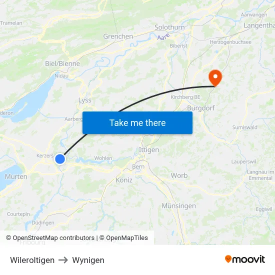 Wileroltigen to Wynigen map