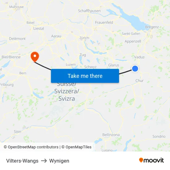 Vilters-Wangs to Wynigen map