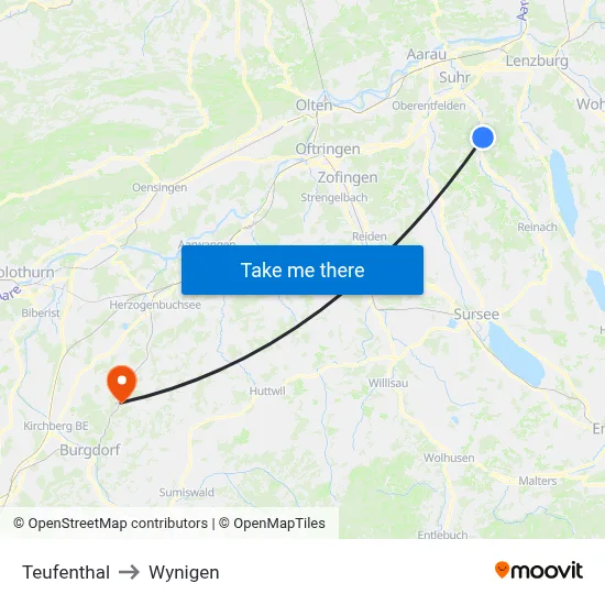 Teufenthal to Wynigen map