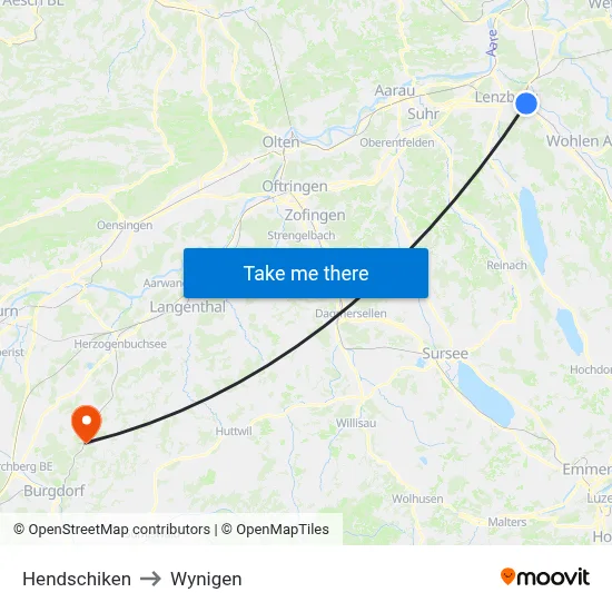 Hendschiken to Wynigen map
