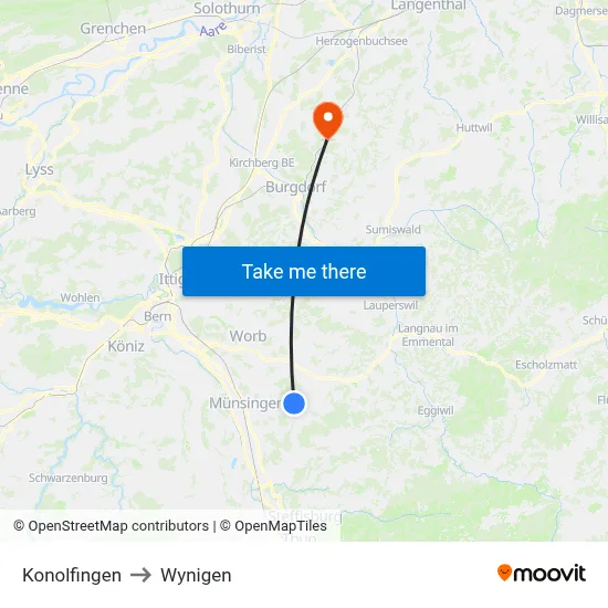Konolfingen to Wynigen map