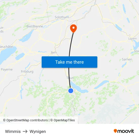 Wimmis to Wynigen map