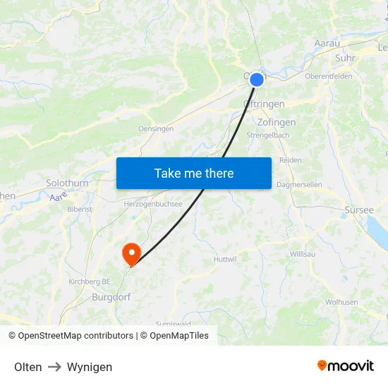 Olten to Wynigen map